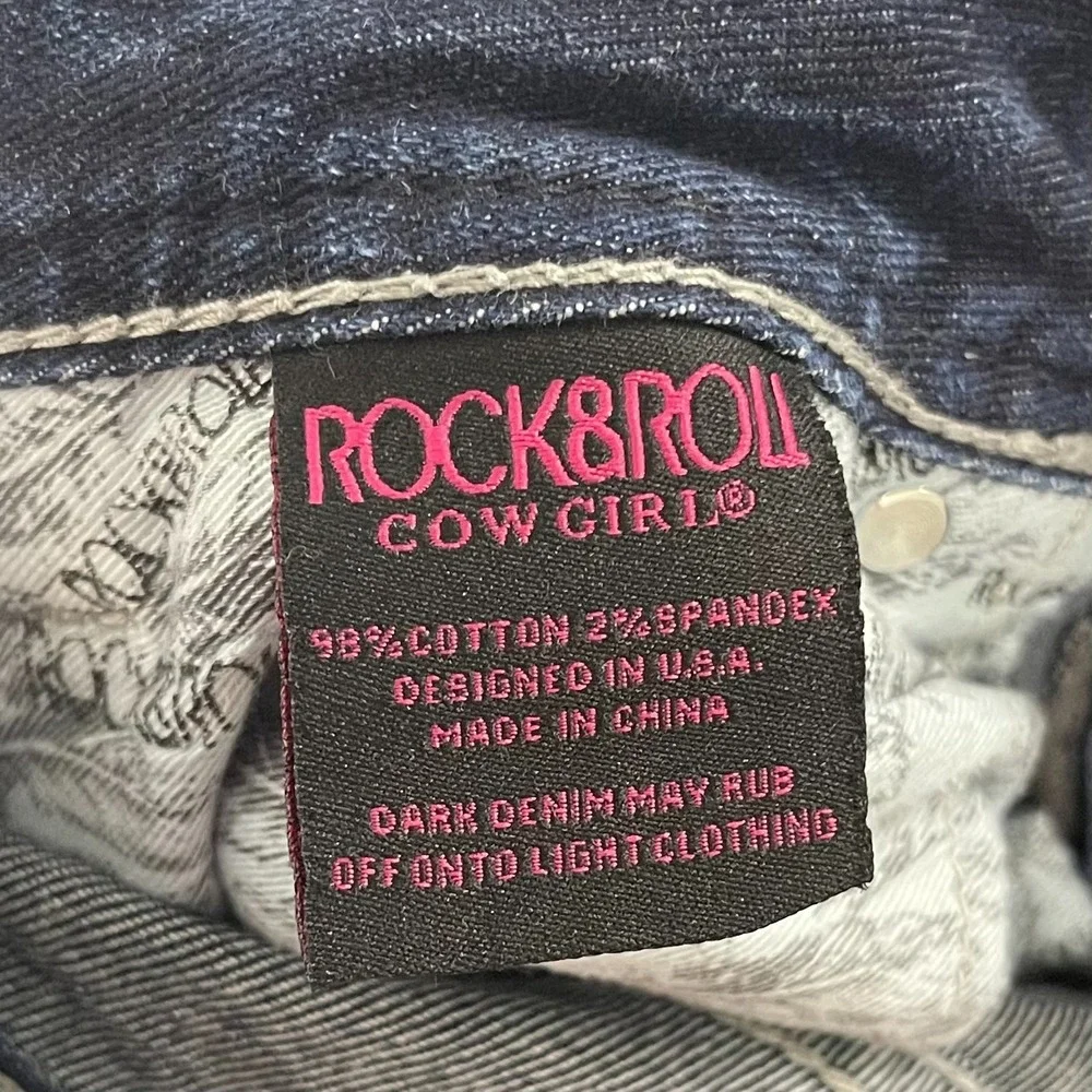 Rock & Roll Cowgirl Jeans Women 29x32 Blue Mid Trouser Flare Boho Mid Rise Denim